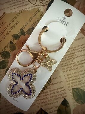 MINT Floral Bag Charm/Keychain Clear Crystal Charm